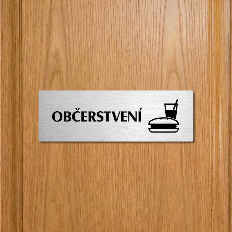 Občerstvení, 200x66mm, stříbrná popiska s imitacemi šroubků